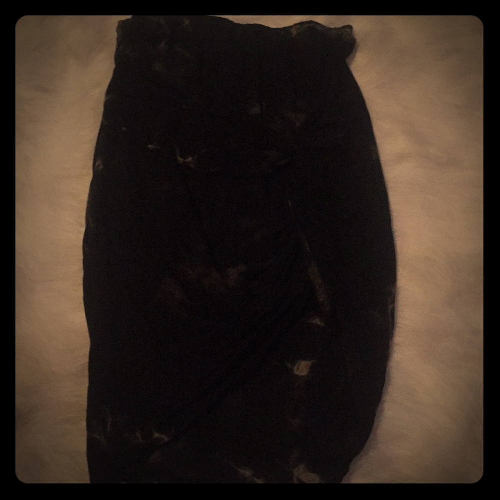 Black and Brown Slit Cotton Skirt
